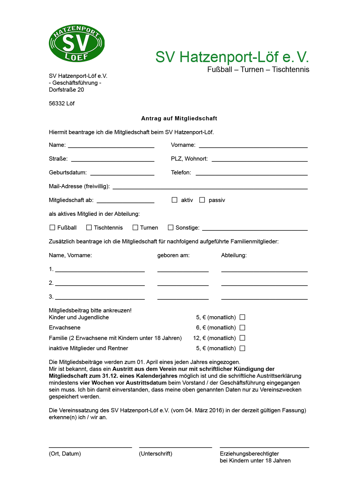 Mitgliedsformular SVHL Vorschau-Abbildung